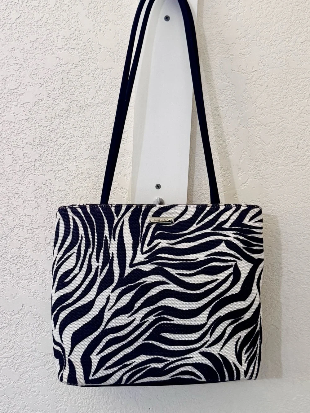 Nine West vintage like new zebra -Print in soft fabric,Tote Bag in Black & White